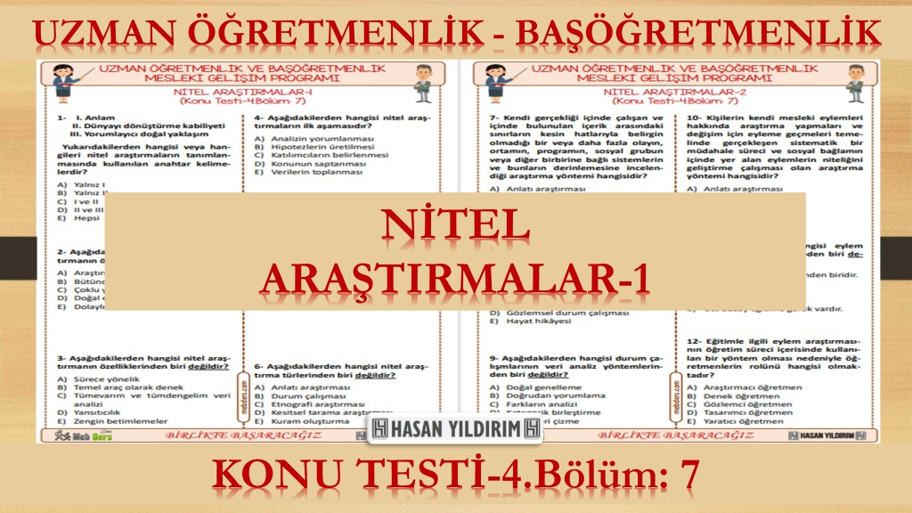 Nitel Araştırmalar-1 (Konu Testi-4.Bölüm: 7)