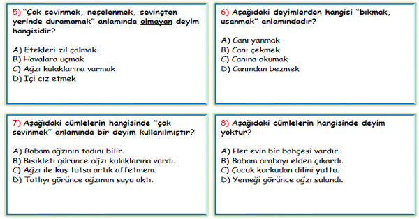 4.Sınıf Türkçe Deyimler Test-3