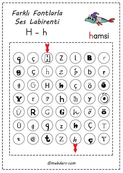 Farklı fontlarla ses labirenti - h sesi