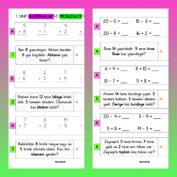 1. Sınıf Matematik - Alıştırmalar ve Problemler Etkinliği - 1