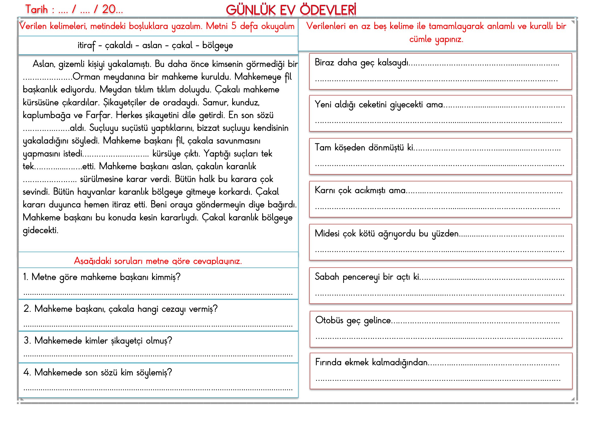 2.Sınıf - 20 Mayıs 2026 Günlük Ev Ödevleri