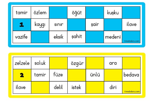 Eş Anlamlı Sözcüklerle Tombala Oyun Kartları