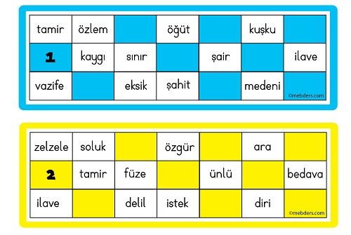 Eş Anlamlı Sözcüklerle Tombala Oyun Kartları