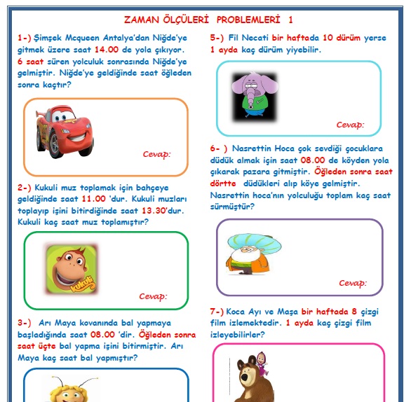 2.Sınıf Matematik Zaman Ölçüleri Problemleri 1