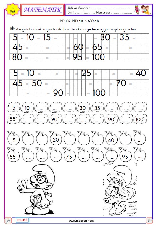 1. Sınıf Matematik Beşer Ritmik Sayma Etkinliği