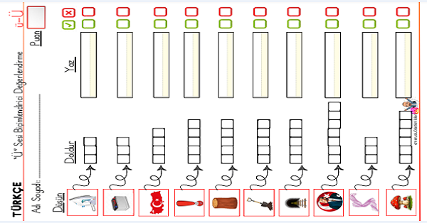 1. Sınıf İlk Okuma Yazma Ü Sesi Değerlendirme