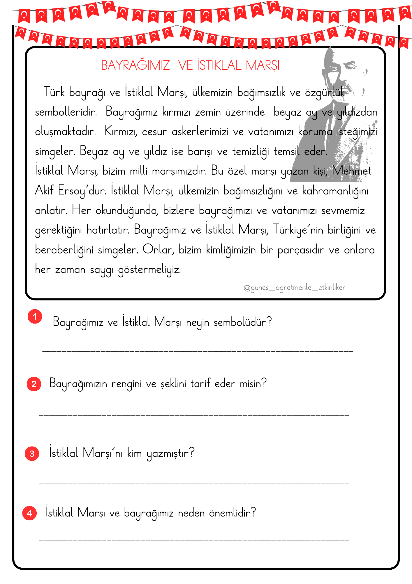 İstiklal Marşı Okuduğunu Anlama Metni