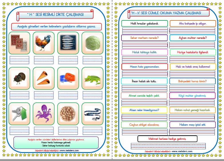 1.Sınıf H-h Sesi Çalışmaları   (12  Sayfa)