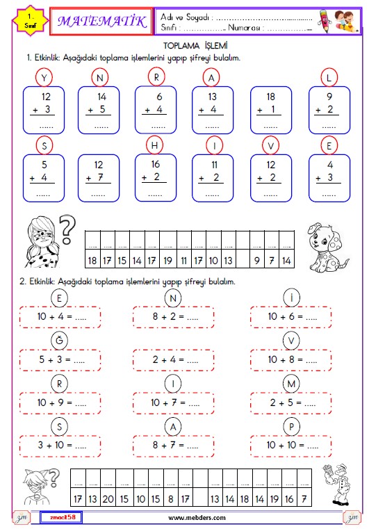 1. Sınıf Matematik Toplama İşlemi Etkinliği 12