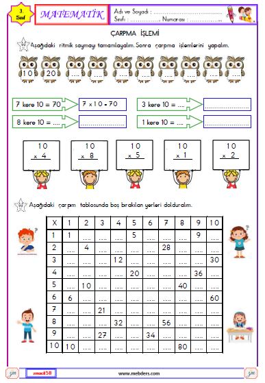 3.Sınıf Matematik Çarpma İşlemi Etkinliği 10