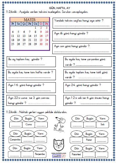 3. Sınıf Matematik Zaman Ölçü Birimleri Arasındaki İlişkiler  Etkinliği 1