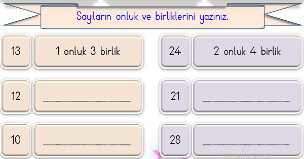 1.Sınıf Matematik Onluk Birlik Gösterimi Etkinliği 6