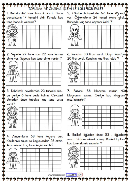 1. Sınıf Matematik Toplama ve Çıkarma İşlemi Problemleri Etkinliği 6