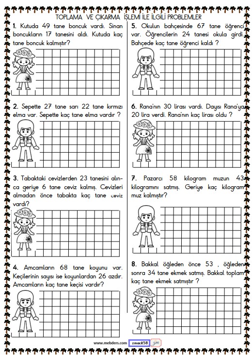 1. Sınıf Matematik Toplama ve Çıkarma İşlemi Problemleri Etkinliği 6