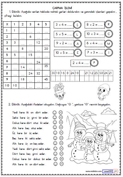 2. Sınıf Matematik Çarpma İşlemi Etkinliği 7