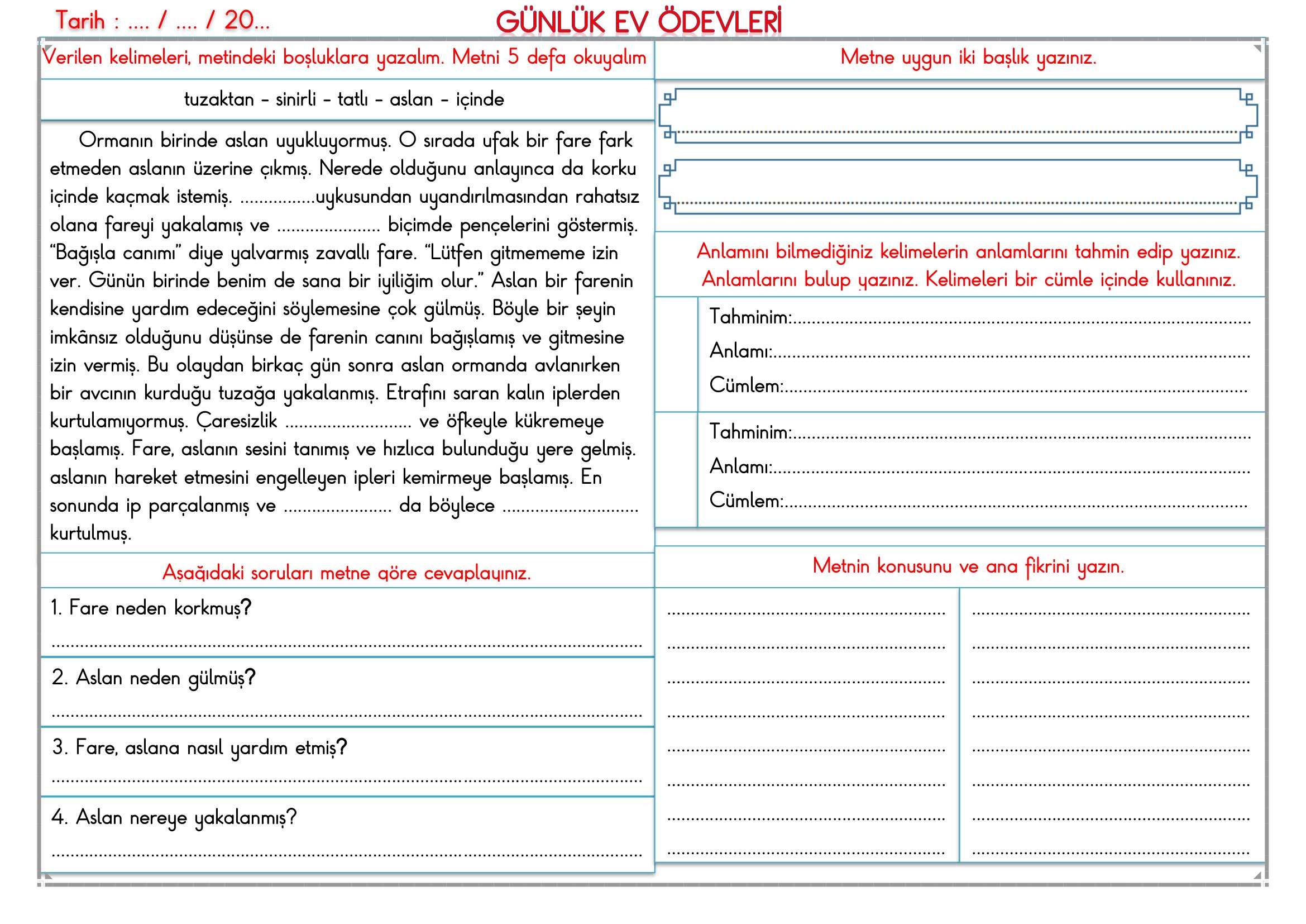 2.Sınıf - 05 Mayıs 2026 Günlük Ev Ödevleri