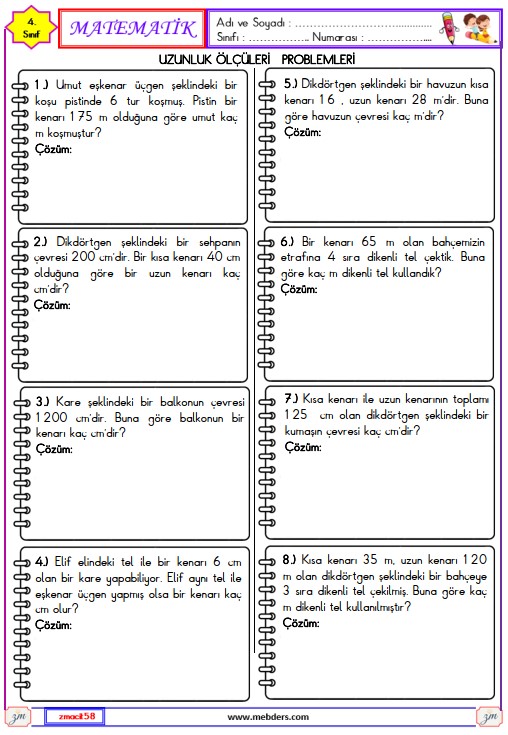 4. Sınıf Matematik Çevre İle İlgili Problemler Etkinliği 2