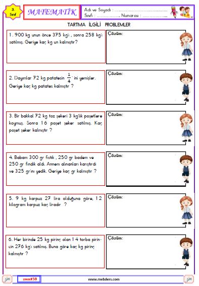 3. Sınıf Matematik Tartma ile İlgili Problemler Etkinliği 4