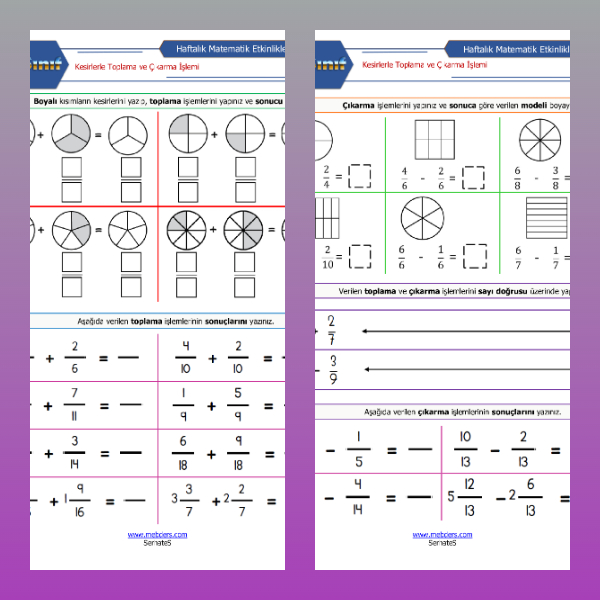 4. Sınıf Matematik - Kesirlerle Toplama ve Çıkarma İşlemi Etkinliği