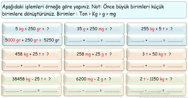 4.Sınıf Matematik Tartma (Kütle Ölçü Birimlerini Birbirine Çevirme)-4