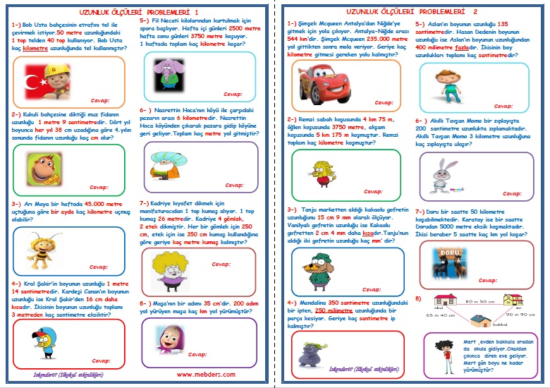 4.Sınıf Matematik Uzunluk Ölçüleri Problemleri   (2 Sayfa)