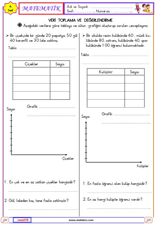 4. Sınıf Matematik Veri Toplama ve Değerlendirme Etkinliği 8