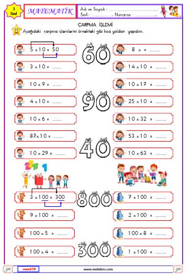 3. Sınıf Matematik Çarpma İşlemi Etkinliği 16