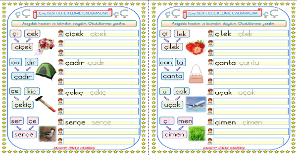 1. Sınıf İlk Okuma Yazma Ç Sesi Çalışmaları
