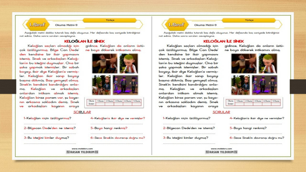 1.Sınıf Türkçe Okuma Metni-9 (Keloğlan ve Sinek)