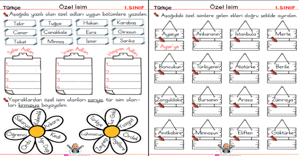1. Sınıf Türkçe Özel İsimler Çalışma Etkinlikleri (7 Sayfa)
