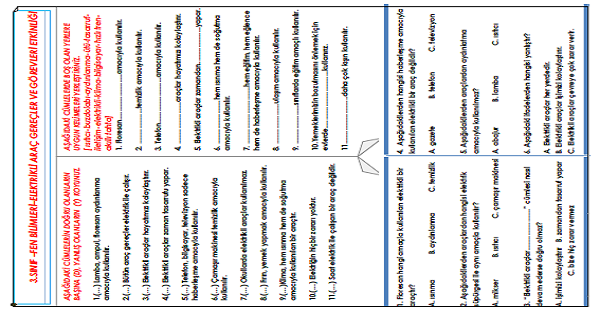 3.Sınıf Fen Bilimleri - Elektrikli Araç Gereçler ve Görevleri  Etkinliği