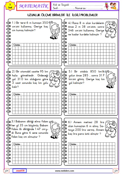 3. Sınıf Matematik Uzunluk Ölçme Birimleri İle İlgili Problemler Etkinliği 11