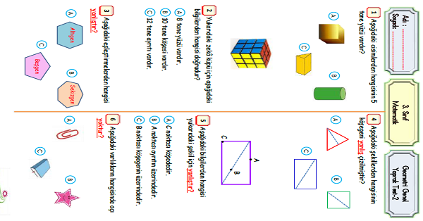 3.Sınıf Matematik Geometri Genel Yaprak Test-2