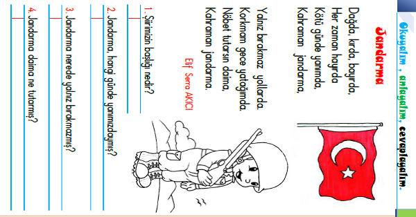 1.Sınıf Türkçe Okuyalım-Anlayalım-Cevaplayalım (Jandarma Şiiri)