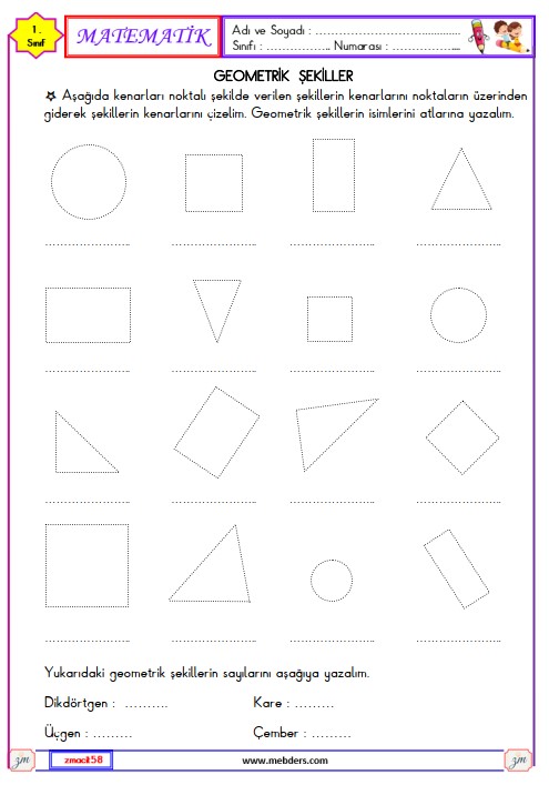1. Sınıf Matematik Geometrik Şekiller Etkinliği 14