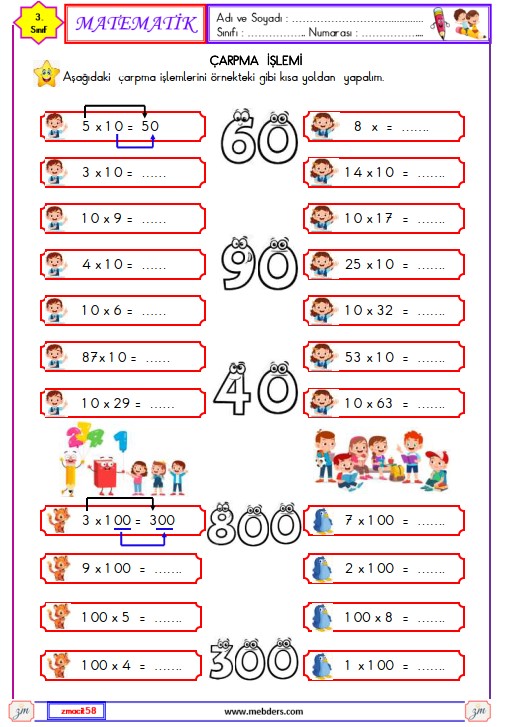 3. Sınıf Matematik Çarpma İşlemi Etkinliği 16