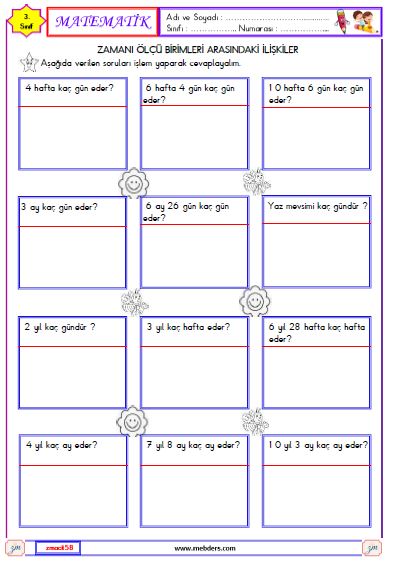 3. Sınıf Matematik Zaman Ölçü Birimleri Arasındaki İlişkiler Etkinliği 4