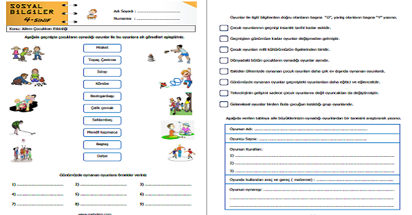 4. Sınıf Sosyal Bilgiler Ailem Çocukken Etkinliği