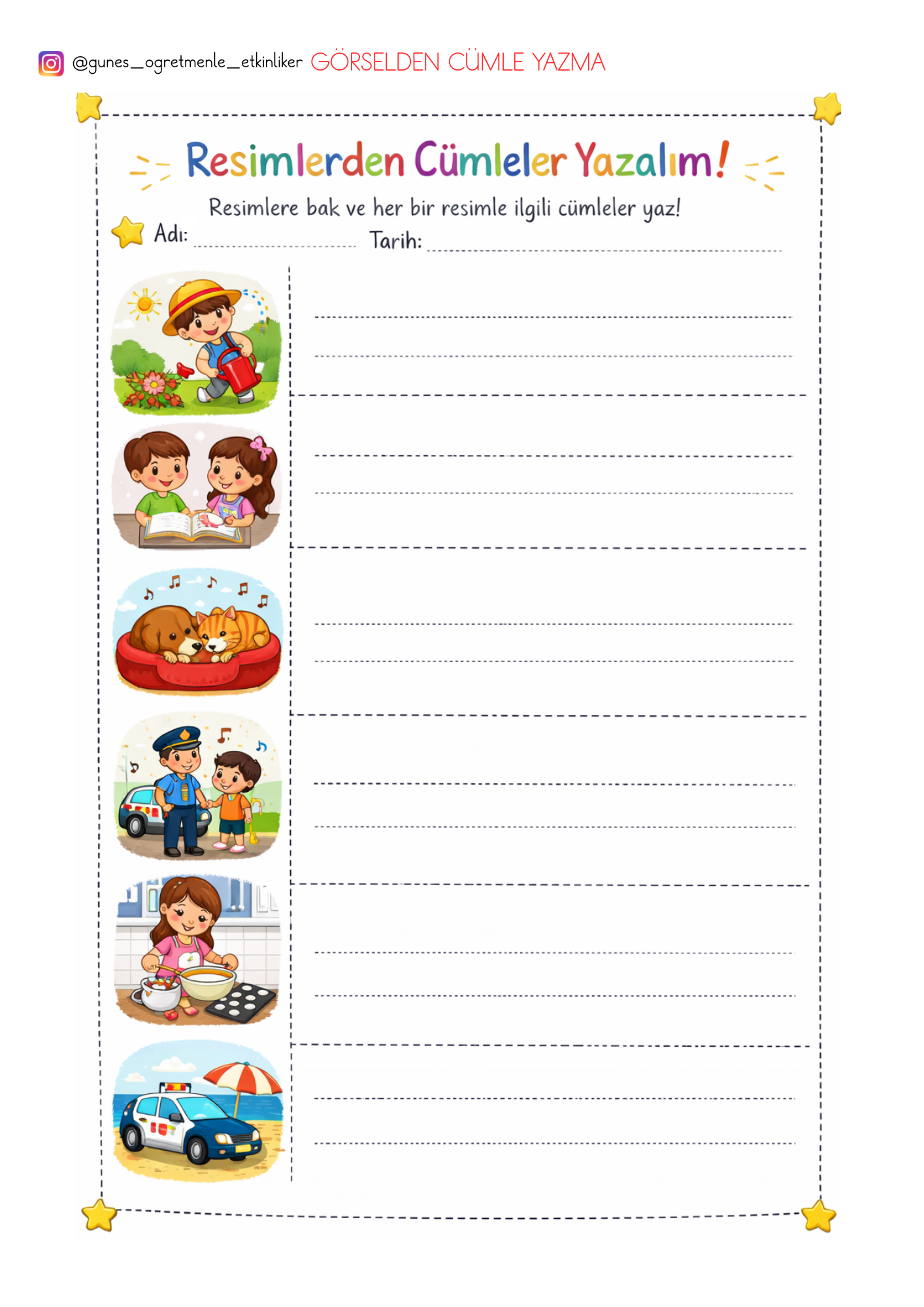 1.Sınıf Türkçe Görsellerden Cümle Oluşturma