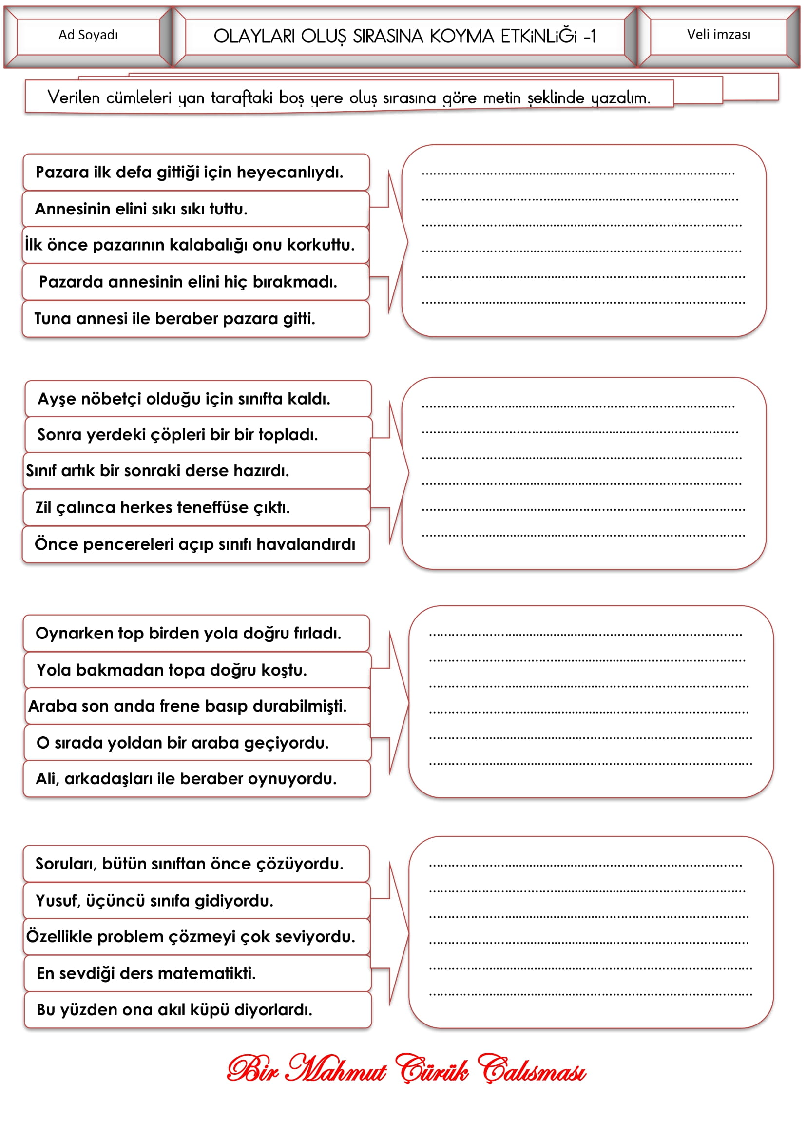 2.Sınıf - Türkçe - Olayları Oluş Sırasına Göre Sıralama Etkinliği-2