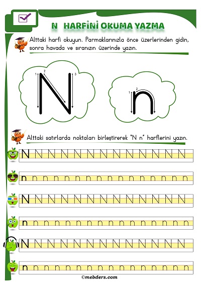 1.Sınıf İlkokuma N Sesi Okuma Yazma Etkinliği