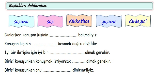 2.Sınıf Hayat Bilgisi Seni Dinliyorum Etkinliği