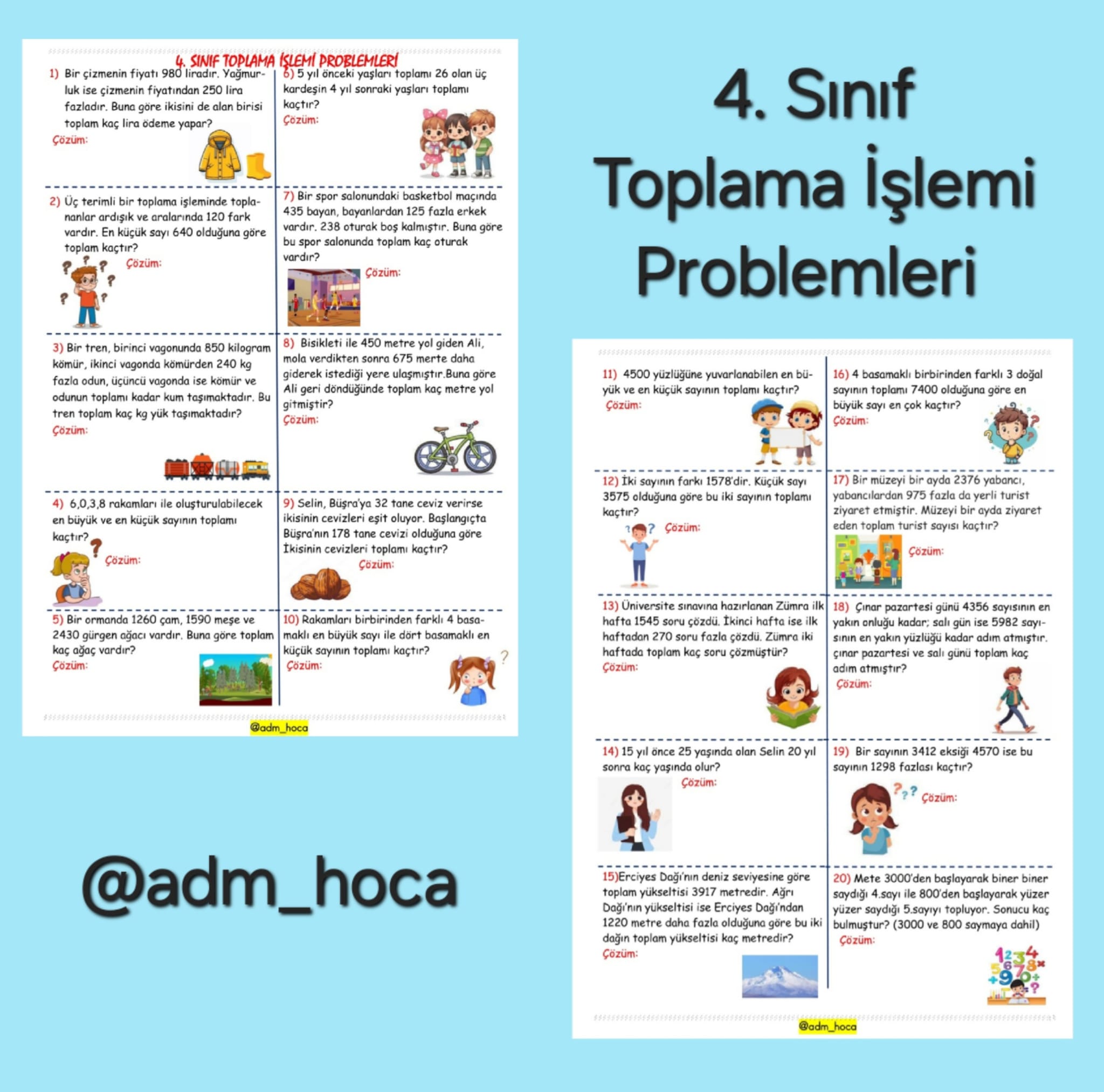 4. Sınıf - Toplama İşlemi Problemleri