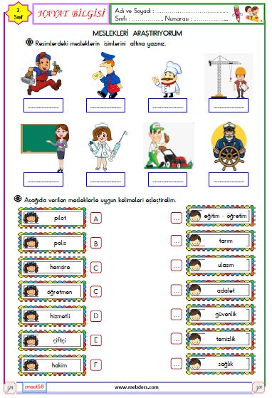 3. Sınıf Hayat Bilgisi Meslekler Etkinliği