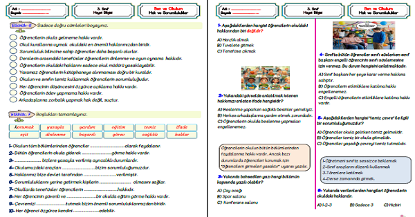 3. Sınıf Hayat Bilgisi Hakkım da Var Sorumluluğum da Etkinliği