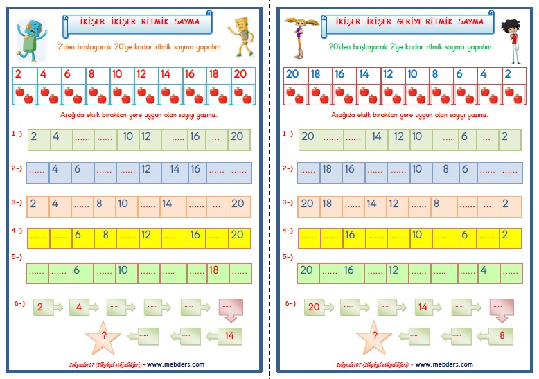 1.Sınıf Matematik İkişer İkişer İleriye ve Geriye Doğru Ritmik Sayma