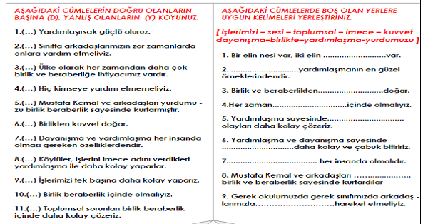 3.Sınıf - Hayat Bilgisi Birimiz Hepimiz, Hepimiz Birimiz İçin