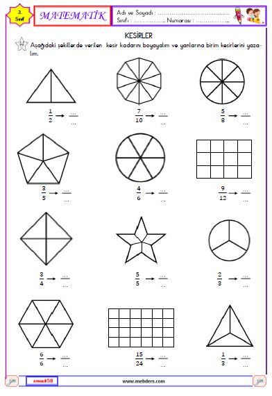 3. Sınıf Matematik Kesirler Etkinliği 9