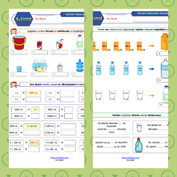 4. Sınıf Matematik - Sıvı Ölçme Etkinliği