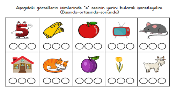 1.Sınıf İlk Okuma Yazma (E-e Sesi) Harfin Yerini Bul Eksik Harfi Yaz